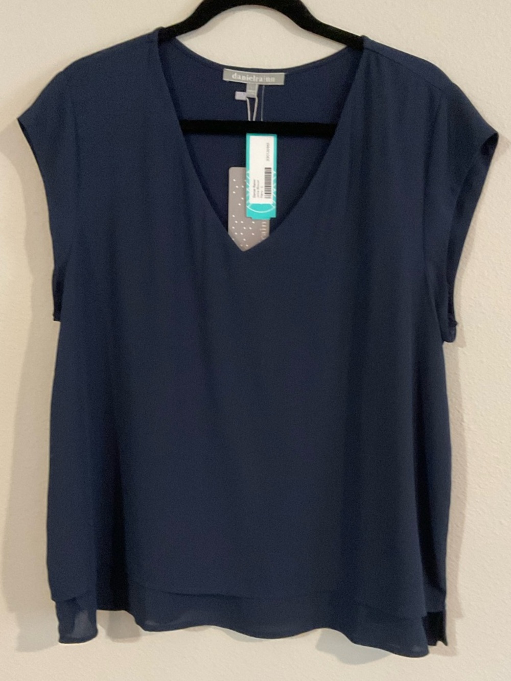 Daniel Rainn Deep Navy V-Neck Cap Sleeve Blouse